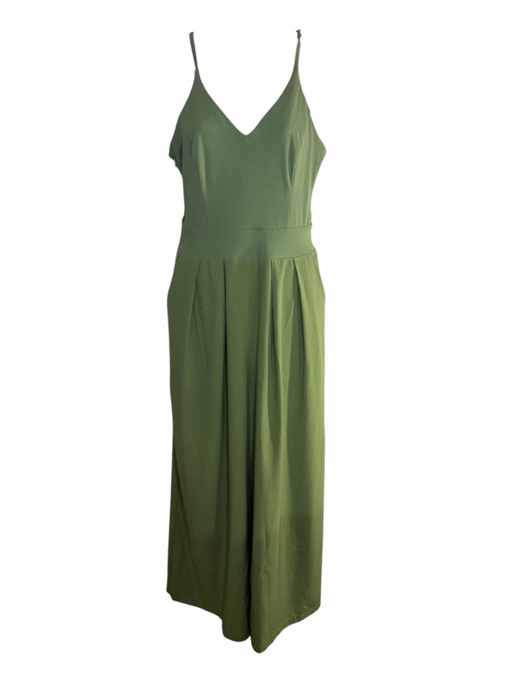 Halara Easy Peezy Wide Leg Jumpsuit S Petite Sage Green Crossover Pockets